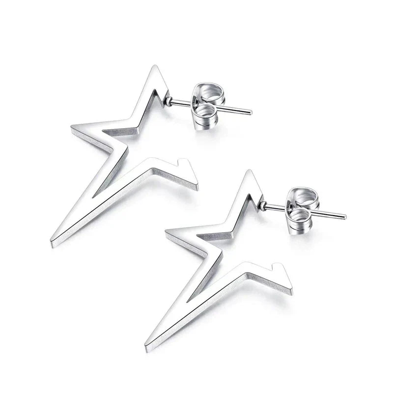 Punk-Style Star Stud Earrings Silver