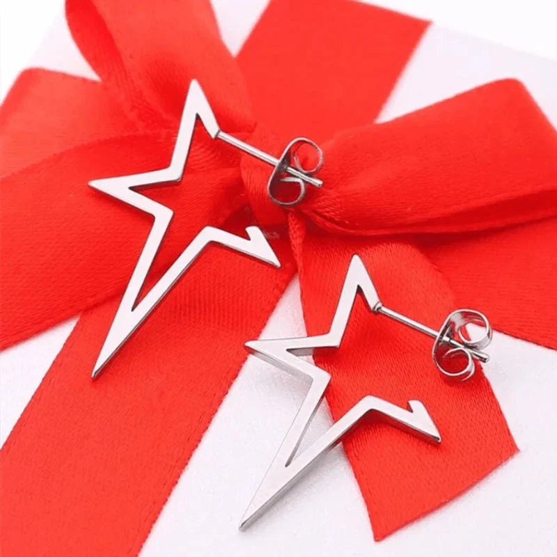 Punk-Style Star Stud Earrings Silver