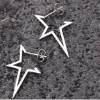 Punk-Style Star Stud Earrings Silver