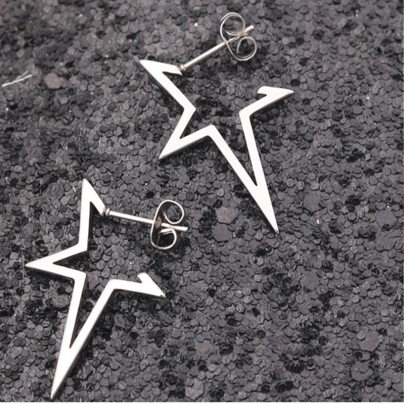 Punk-Style Star Stud Earrings Silver