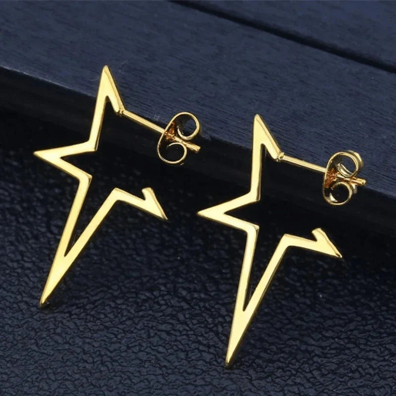 Punk-Style Star Stud Earrings Gold