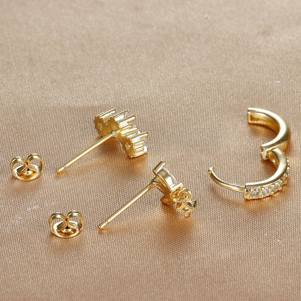 Star Zircon Stud Earrings for Women Gold