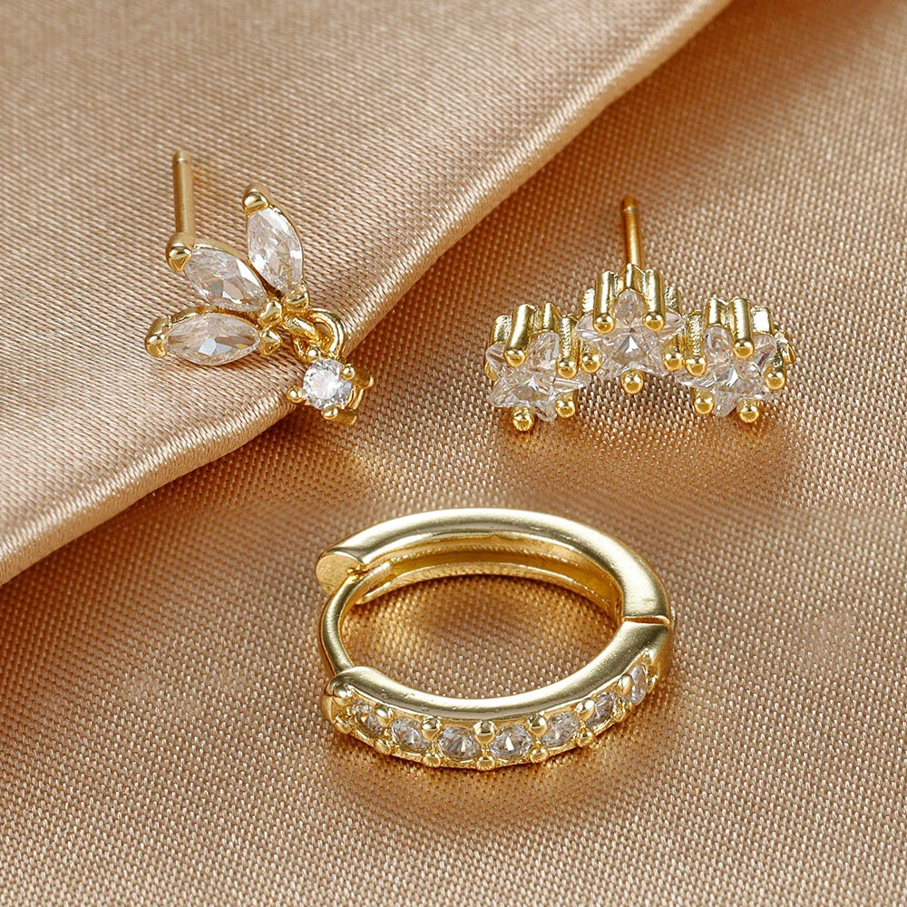 Star Zircon Stud Earrings for Women Gold