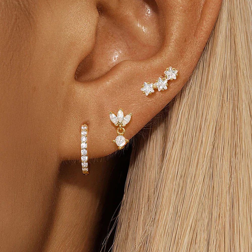 Star Zircon Stud Earrings for Women Gold