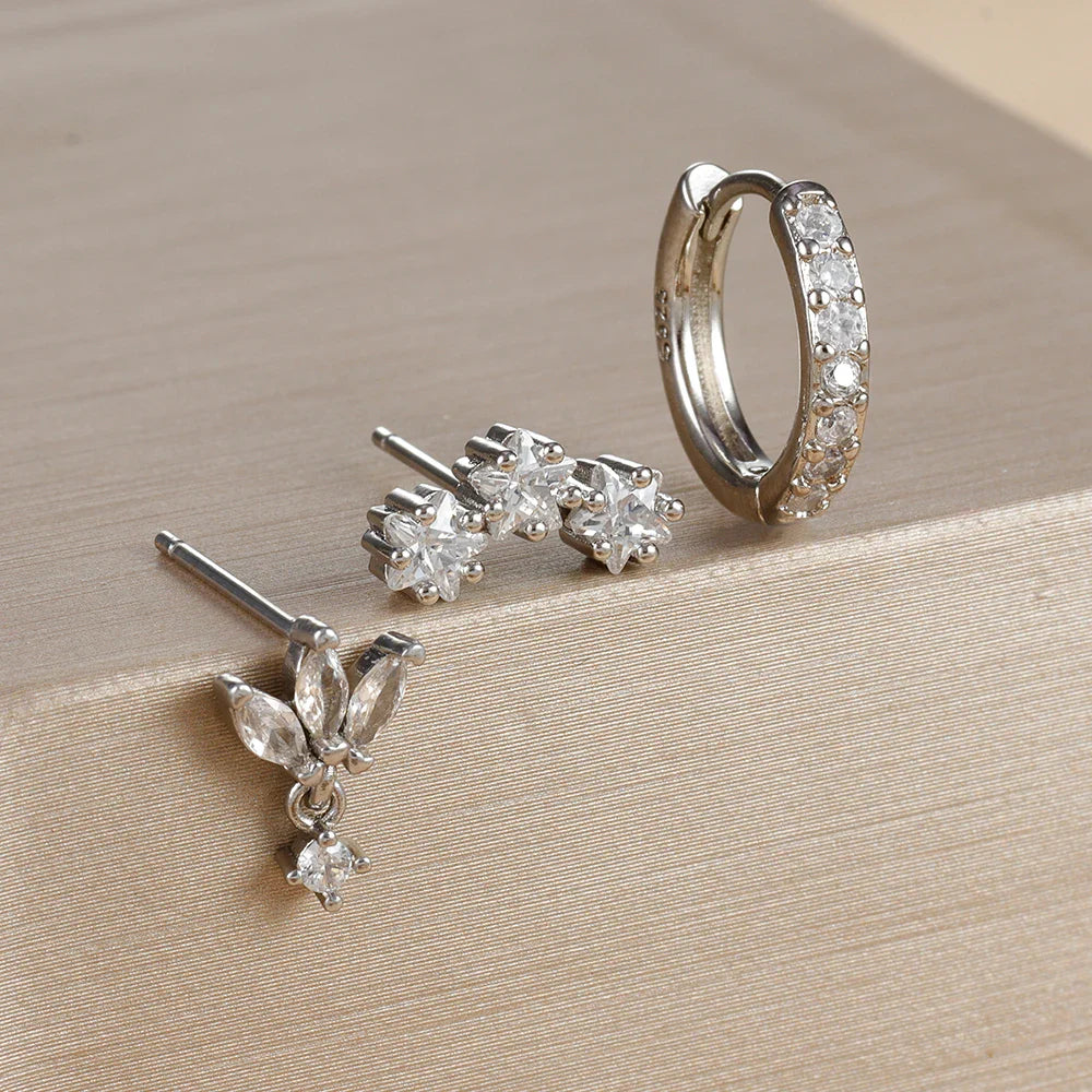 Star Zircon Stud Earrings for Women Silver