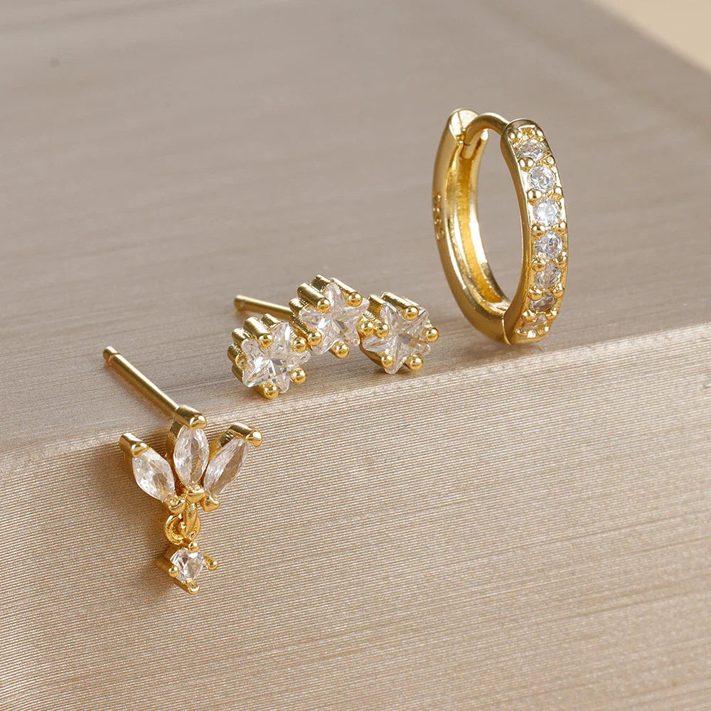 Star Zircon Stud Earrings for Women Gold