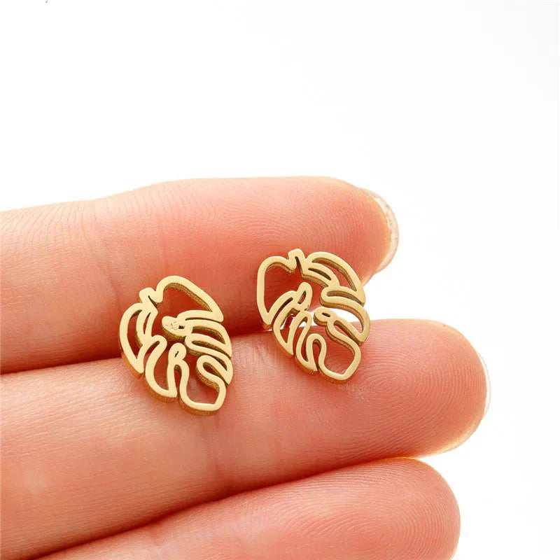 Palm Leaf Stud Earrings gold