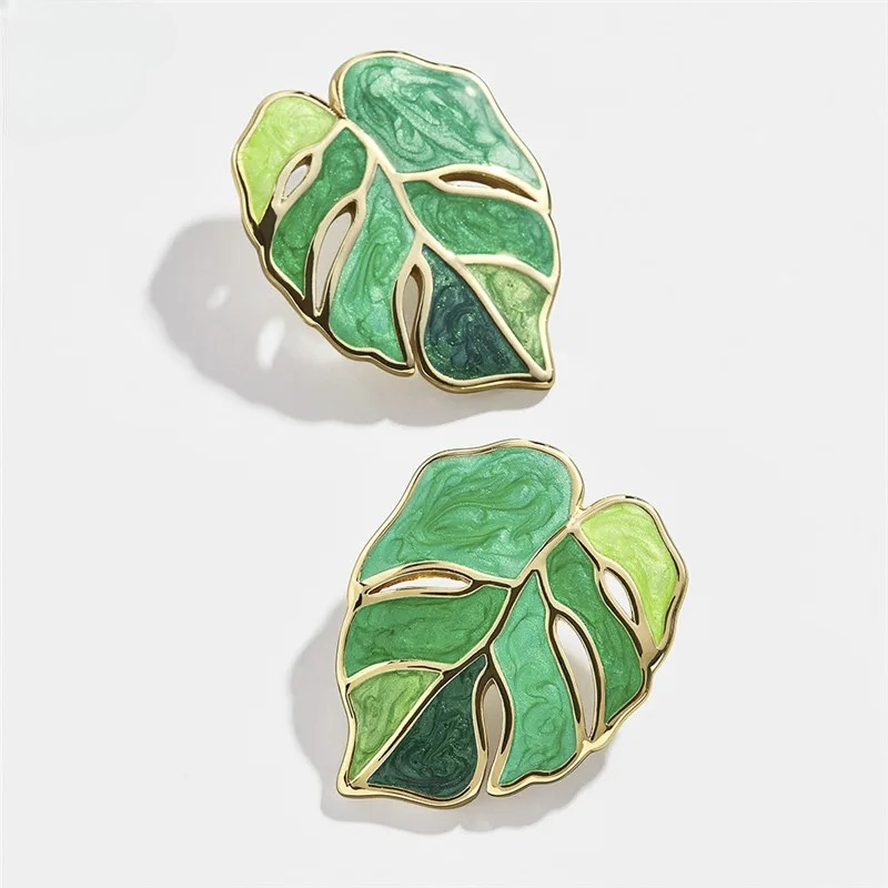 Palm Leaf Stud Earrings Green