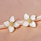 Hibiscus Flower Stud Earrings with Pearly White Petals