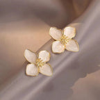 Hibiscus Flower Stud Earrings with Pearly White Petals