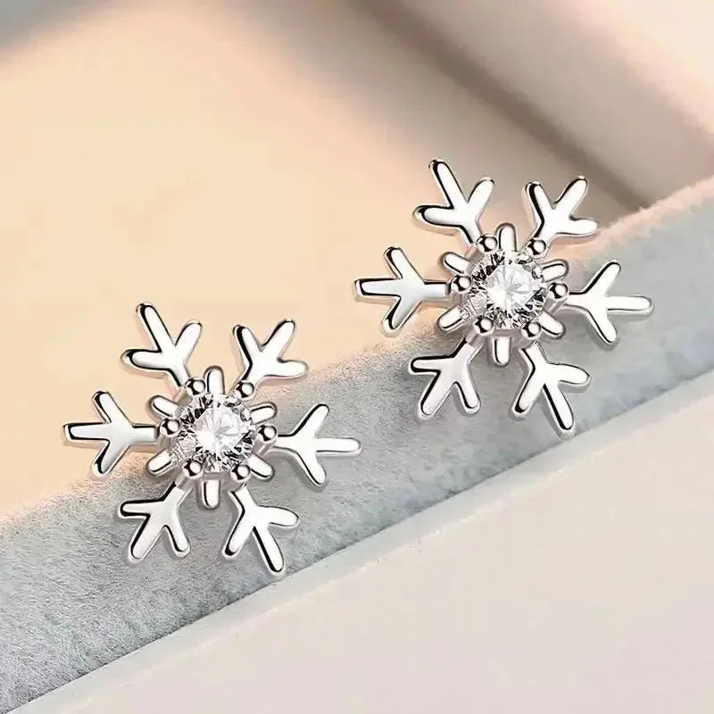 Snowflake Stud Earrings with Zircon