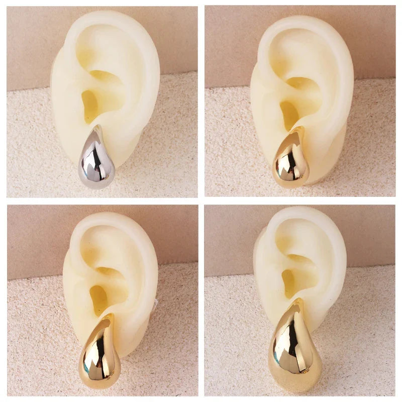 Gold Water Drop Stud Earrings