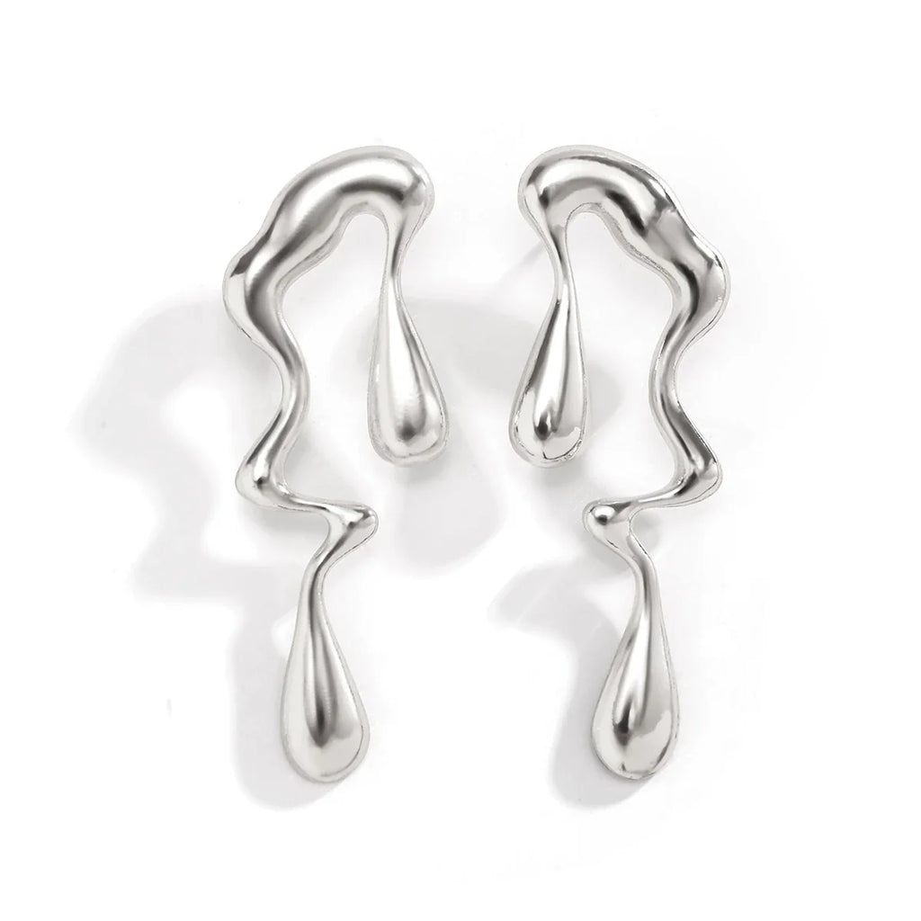 Asymmetrical Water Drop Stud Earrings silver