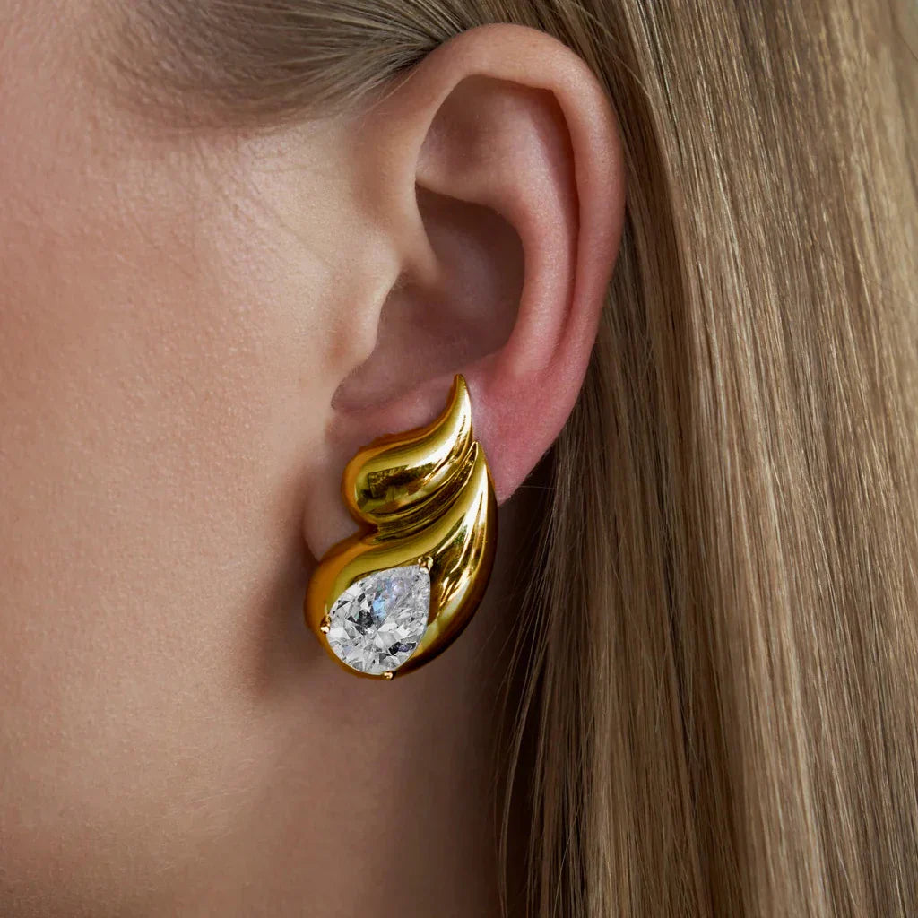 Water Drop Stud Earrings with Rhinestones