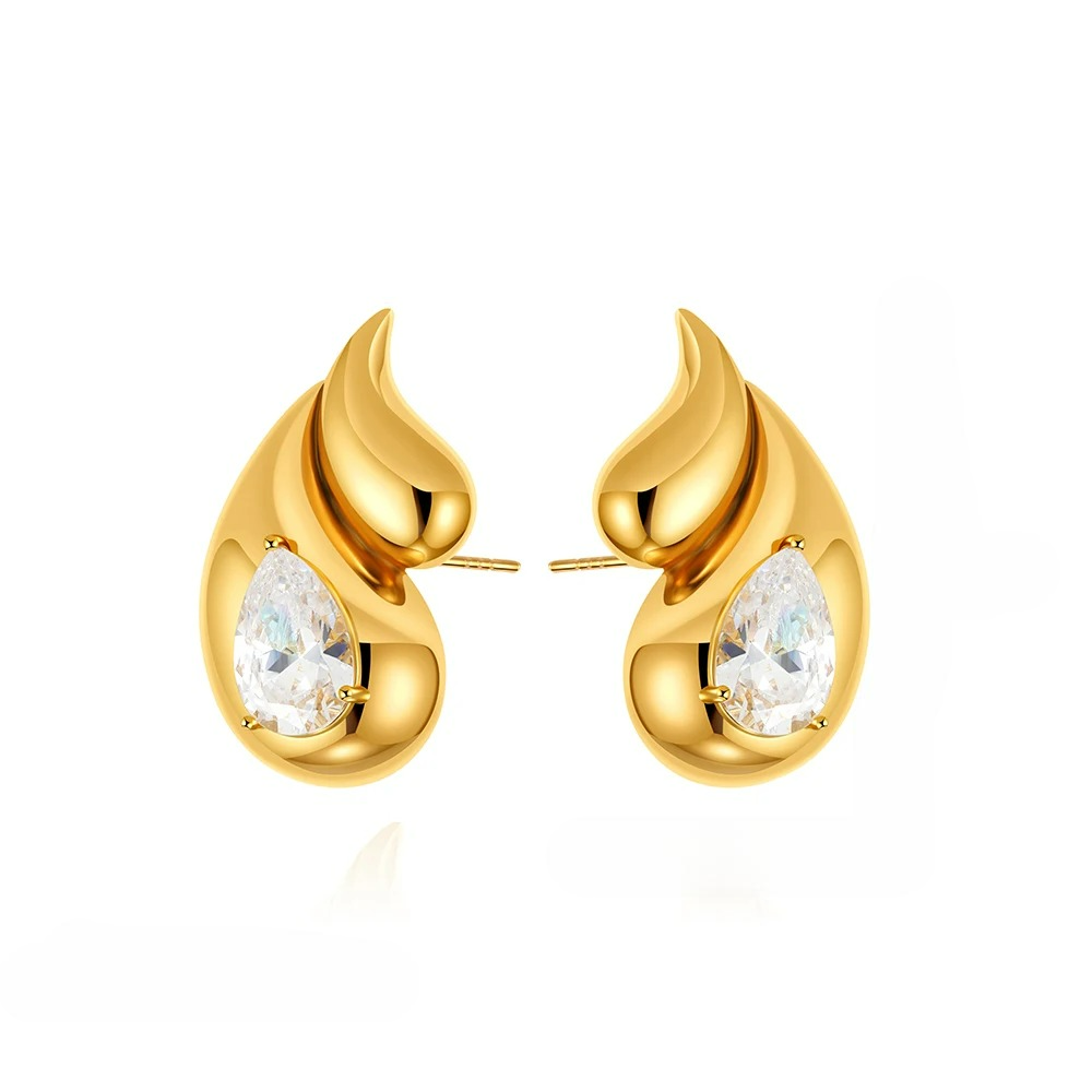 Water Drop Stud Earrings with Rhinestones