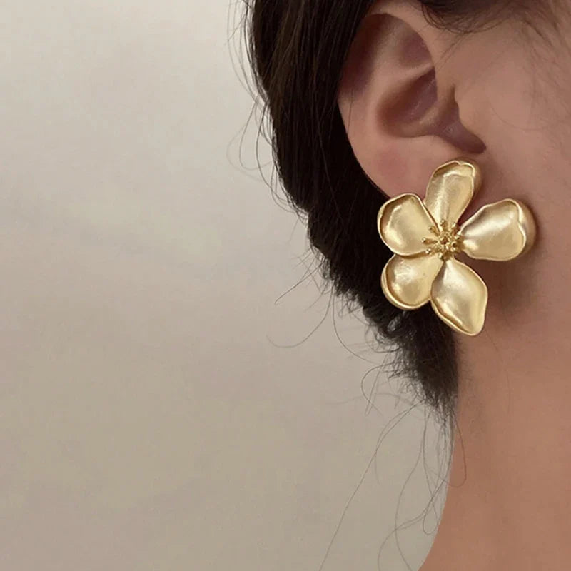 Gold Large Flower Stud Earrings