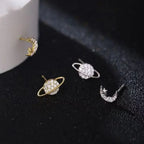 Moon and Sphere Zircon Stud Earrings Silver
