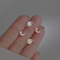 Moon and Sphere Zircon Stud Earrings Gold
