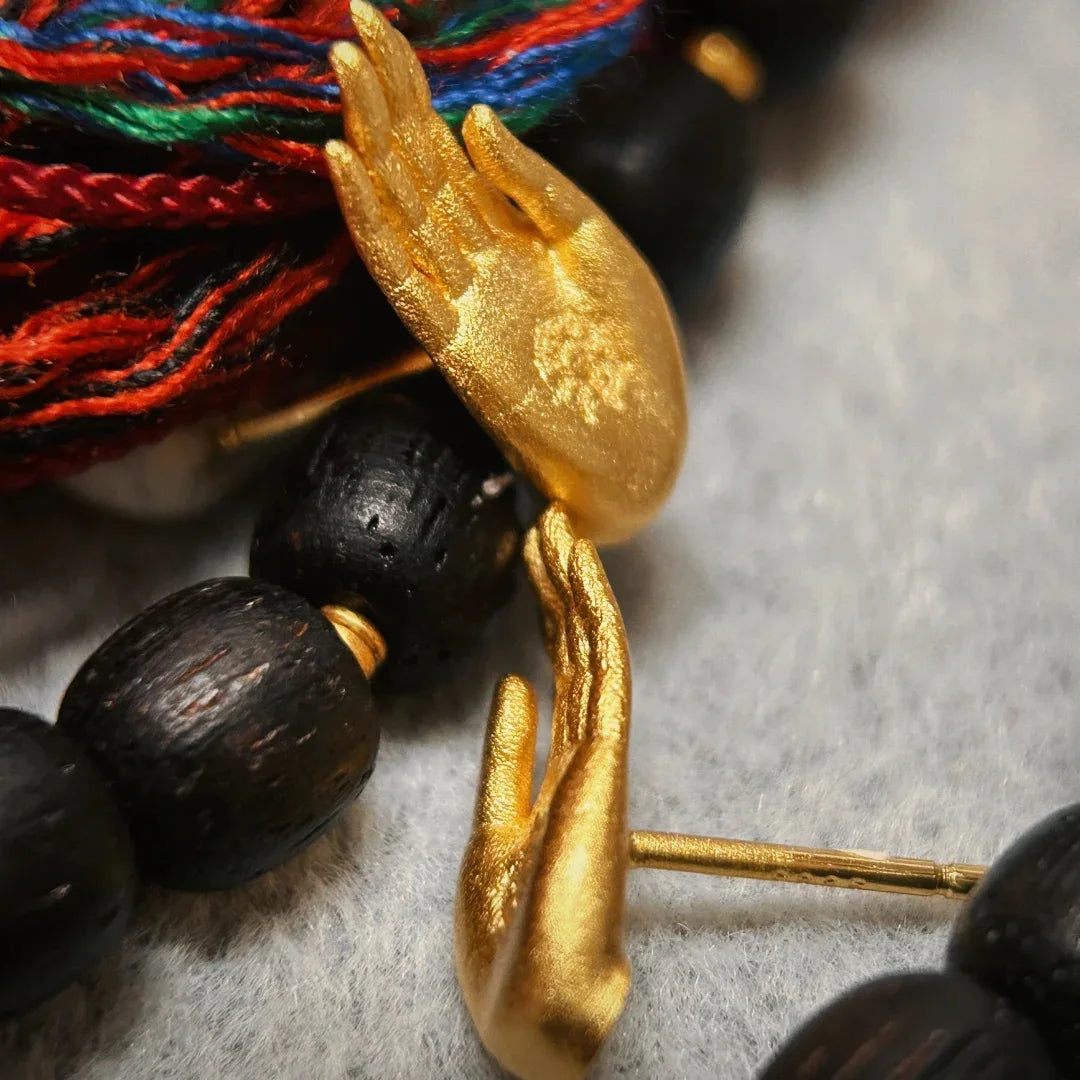 Buddha Hand Gold Stud Earrings