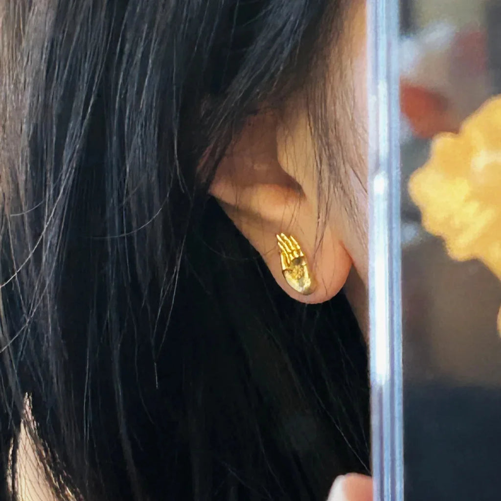 Buddha Hand Gold Stud Earrings