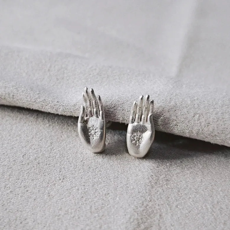 Buddha Hand Silver Stud Earrings