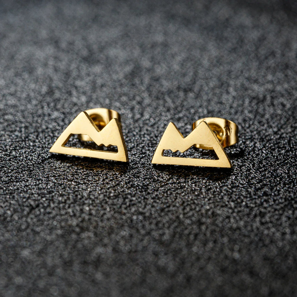 Minimalist Mountain Stud Earrings Gold