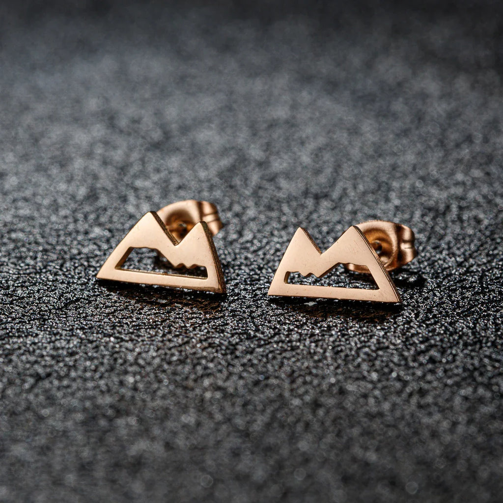 Minimalist Mountain Stud Earrings Rose Gold