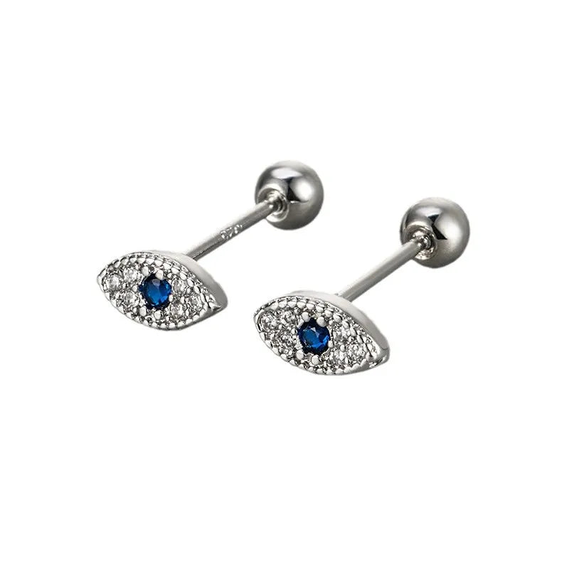 Rhinestone Evil Eye Stud Earrings silver
