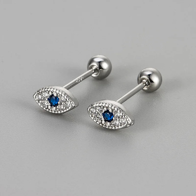 Rhinestone Evil Eye Stud Earrings silver