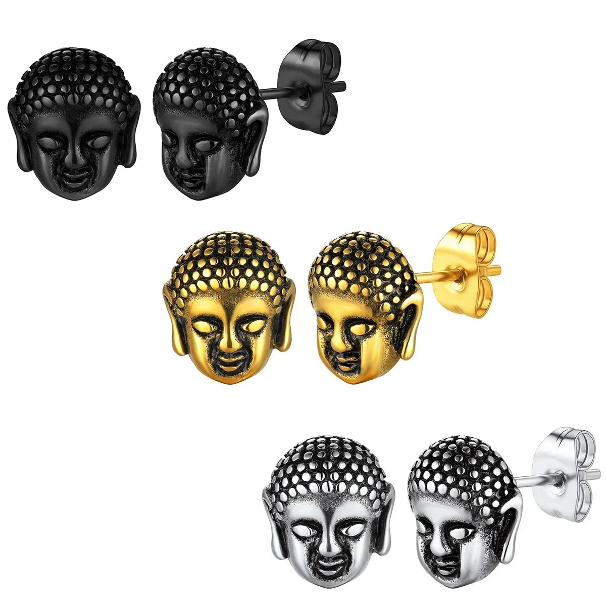 Gold Buddha Head Stud Earrings