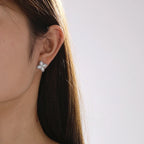 Silver Zircon Four-Leaf Clover Stud Earrings