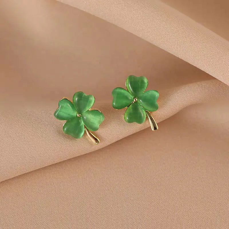 4-Leaf Clover Stud Earrings Green