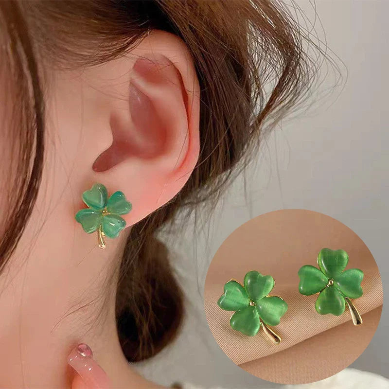 4-Leaf Clover Stud Earrings Green