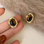 Tiger Eye Oval Stud Earrings