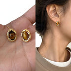 Tiger Eye Oval Stud Earrings