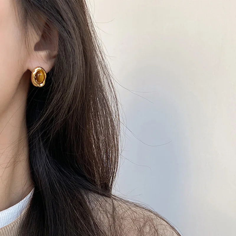 Tiger Eye Oval Stud Earrings