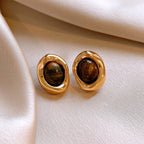 Tiger Eye Oval Stud Earrings