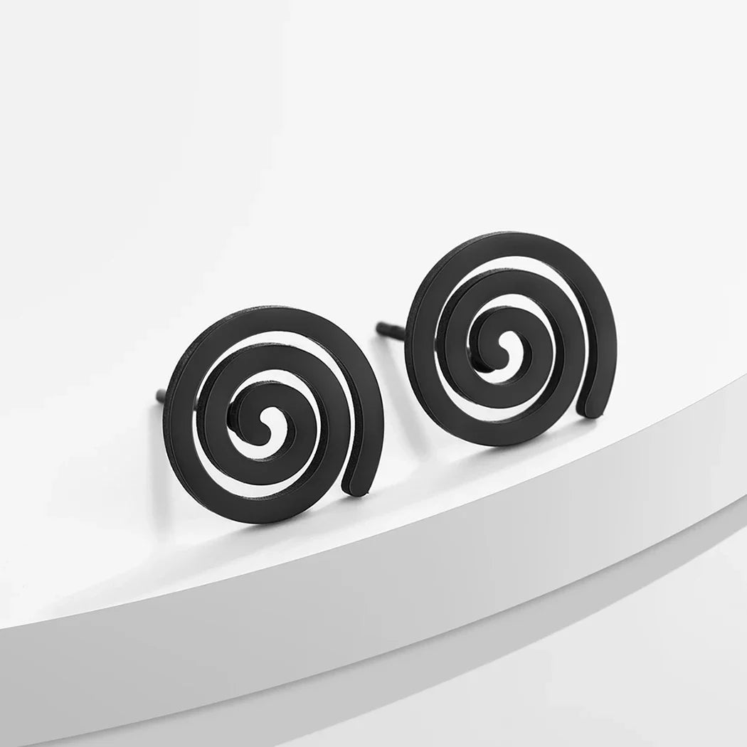 Spiral Stud Earrings Black