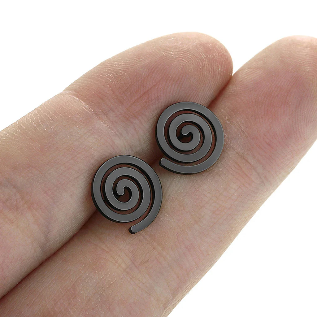 Spiral Stud Earrings Black