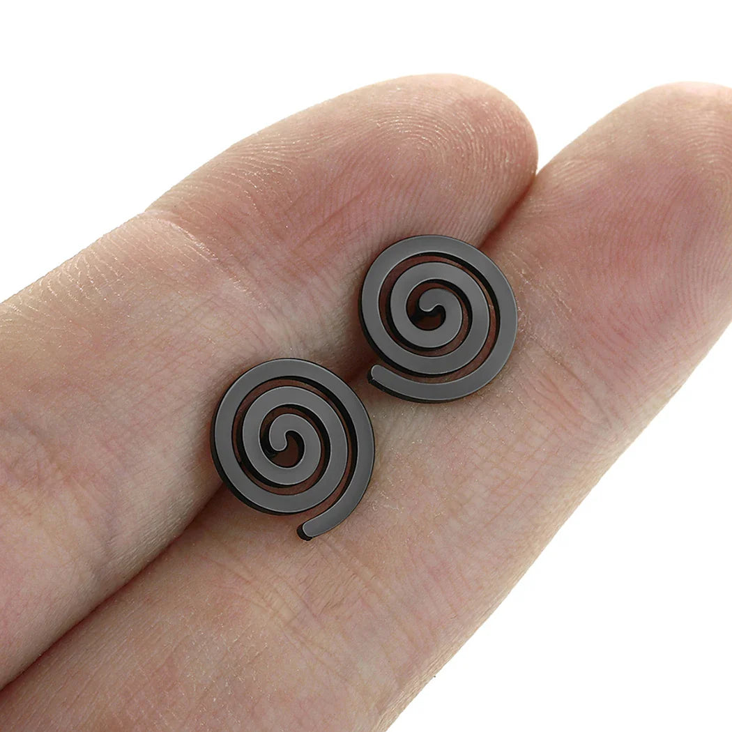 Spiral Stud Earrings Black