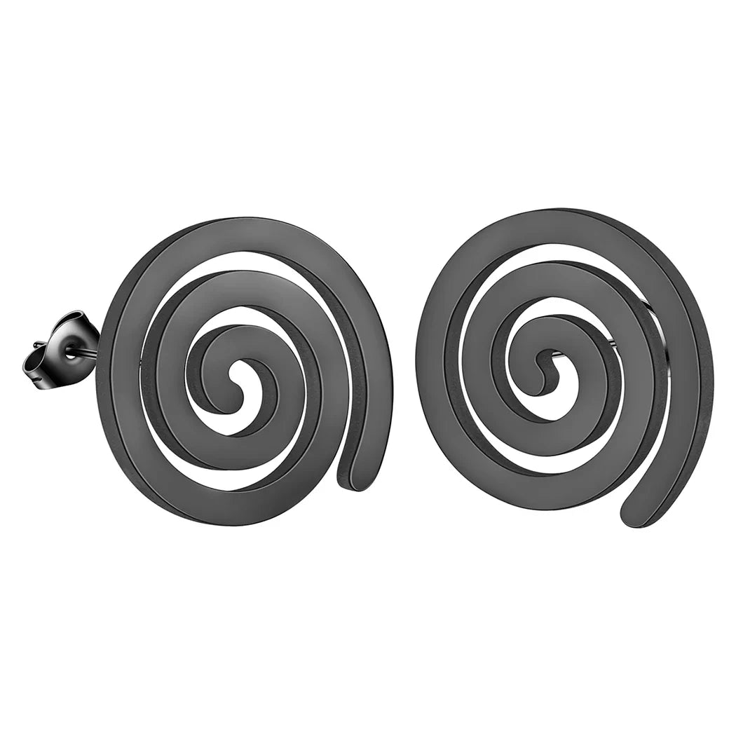 Spiral Stud Earrings Black