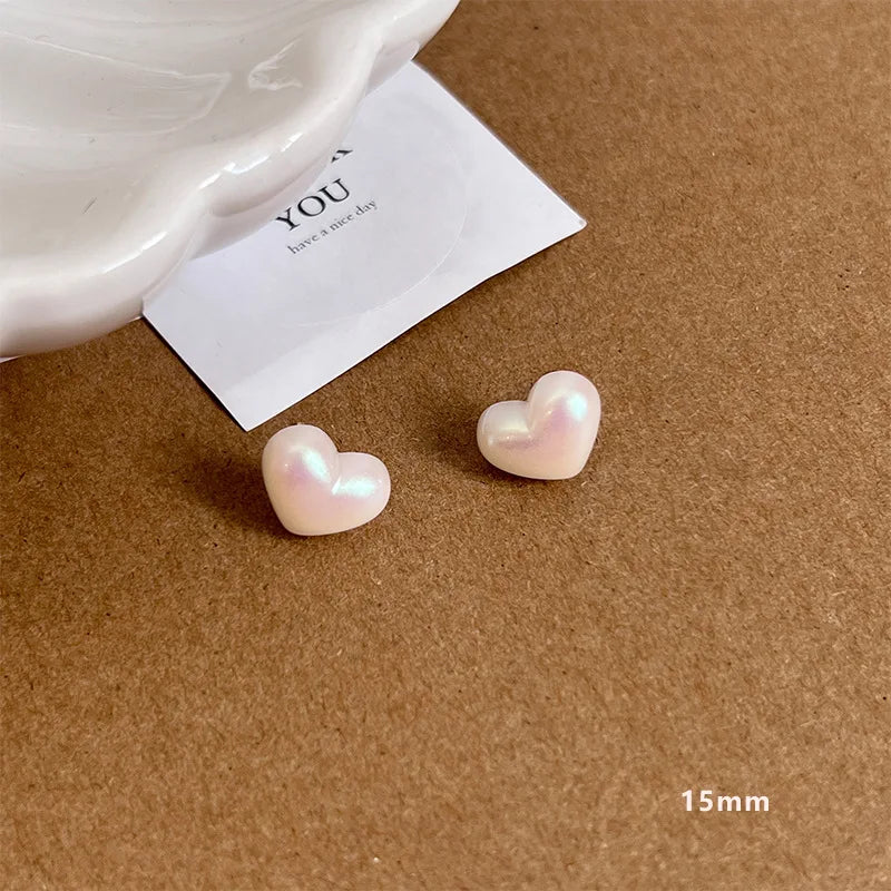 White Heart Stud Earrings for Women