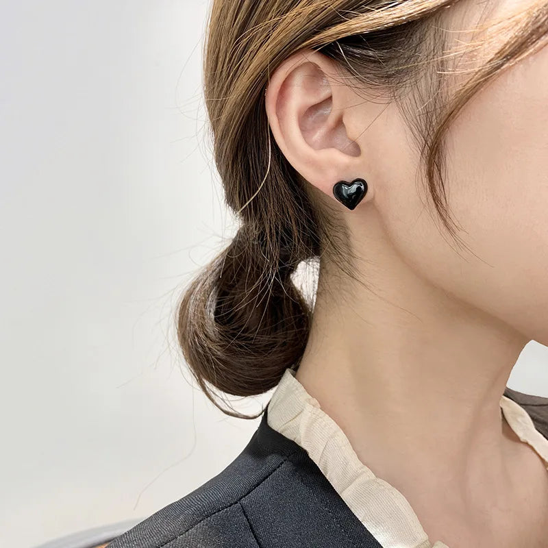Black Heart Stud Earrings for Women