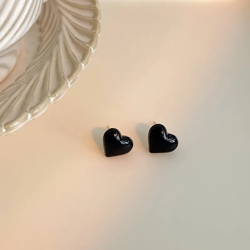 Black Heart Stud Earrings for Women