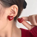 Red Heart Stud Earrings for Women
