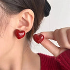 Red Heart Stud Earrings for Women