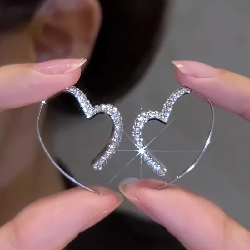 Heart Hoop Earrings with Zircons