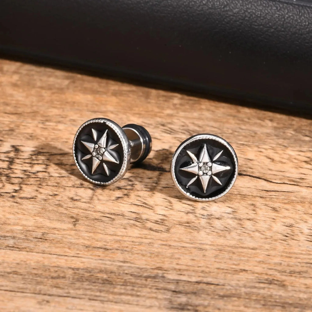 Men's Compass Stud Earrings Nautical Compass Rose