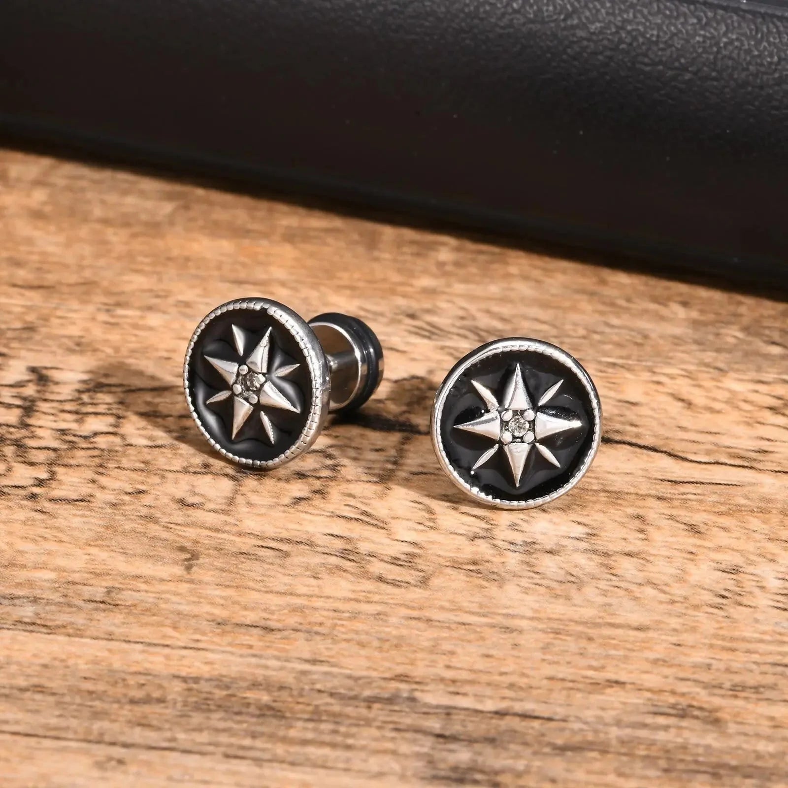 Men's Compass Stud Earrings Nautical Compass Rose