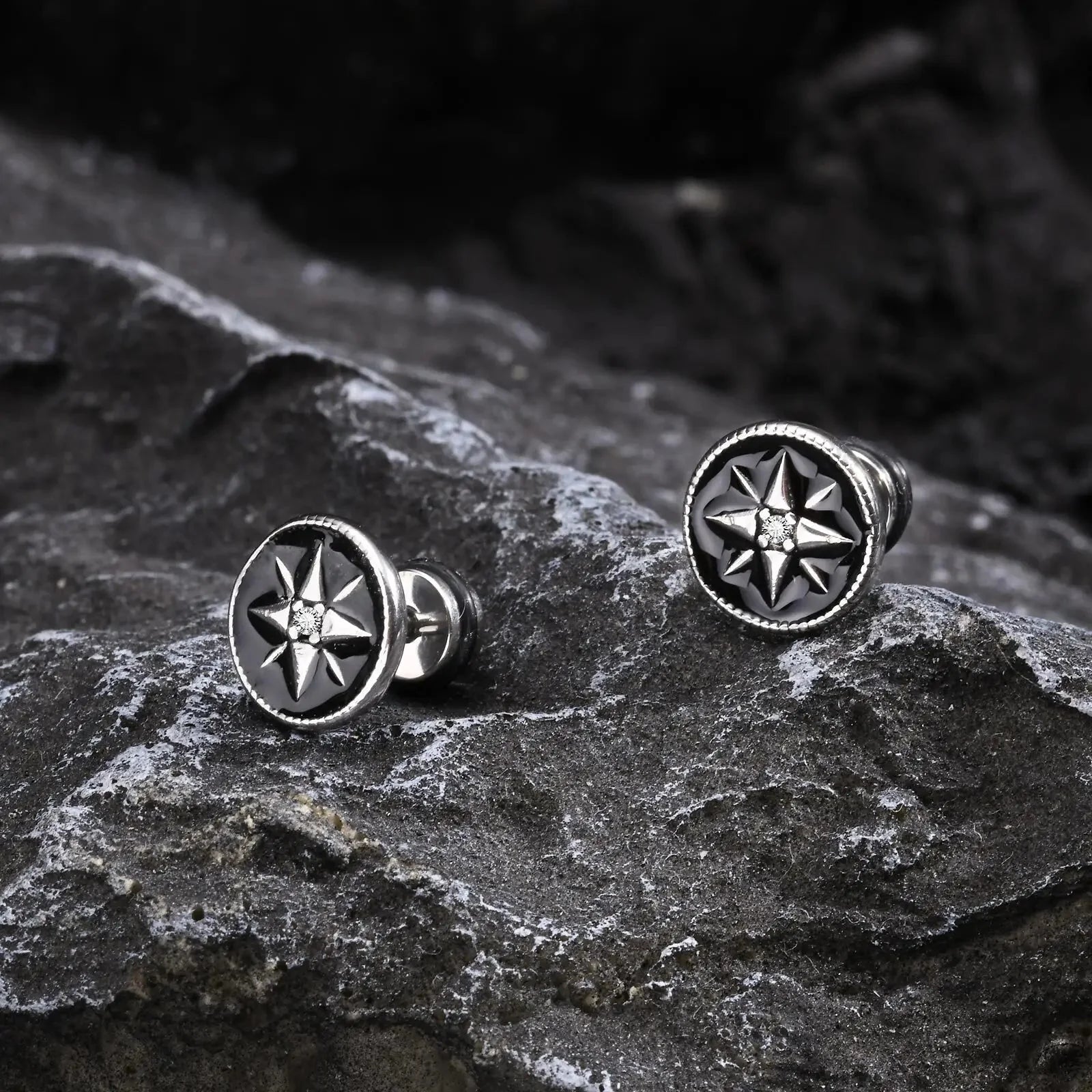 Men's Compass Stud Earrings Nautical Compass Rose
